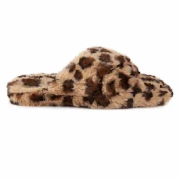 TRUE CRAFT Women's CrissCross Flats Fuzzy Furry Slippers Leopard Medium(7-8) - Picture 5 of 11
